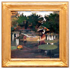 Wood duck on a pond; early study for book Concealing-Coloration in the Animal Kingdom; Oil on board